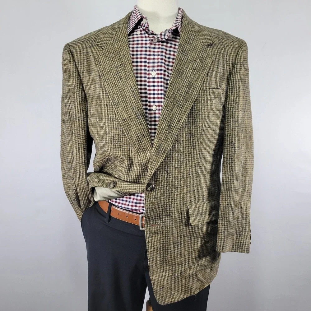 VTG Hart Schaffner Marx Men's Sport Coat Blazer Two Button Houndstooth Silk 42R